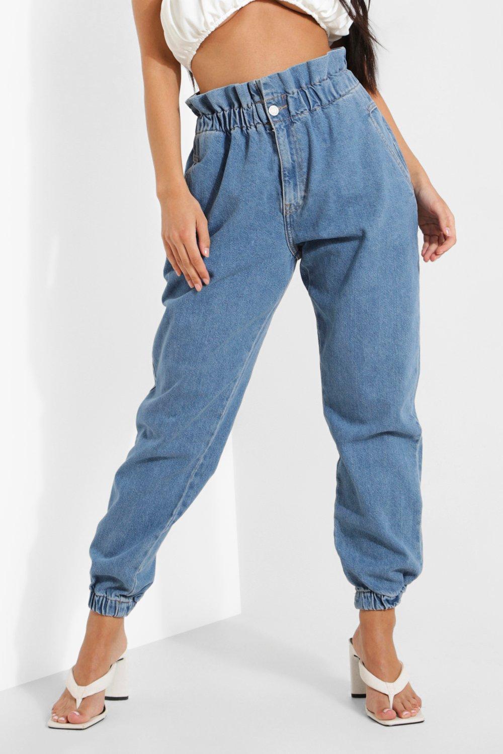 Petite Paperbag Cuffed Denim Joggers